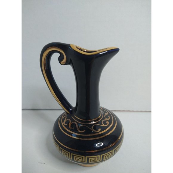 Vintage Cobalt Blue & Gold Vase Handmade In Greece W/ 24 K Gold - Picture 4 of 8